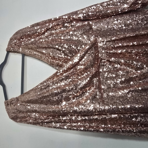 Rose Gold Sequin V-Neck Dress - Picture 7 of 14